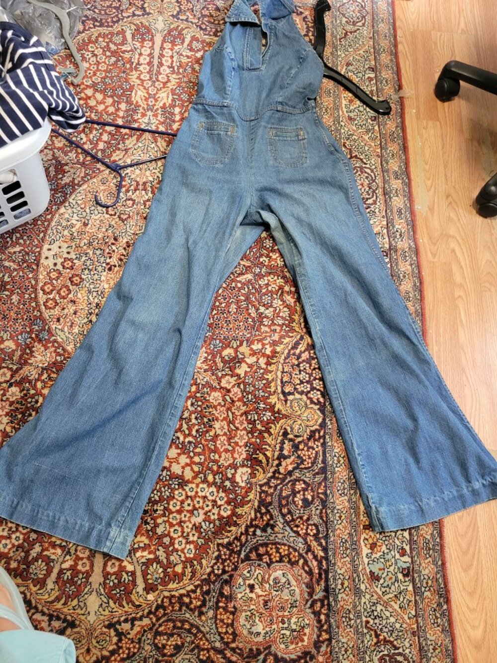 Rare land Lubber 1970's Halter Top Denim Wide Leg Overalls Size M? - Picture 7 of 7